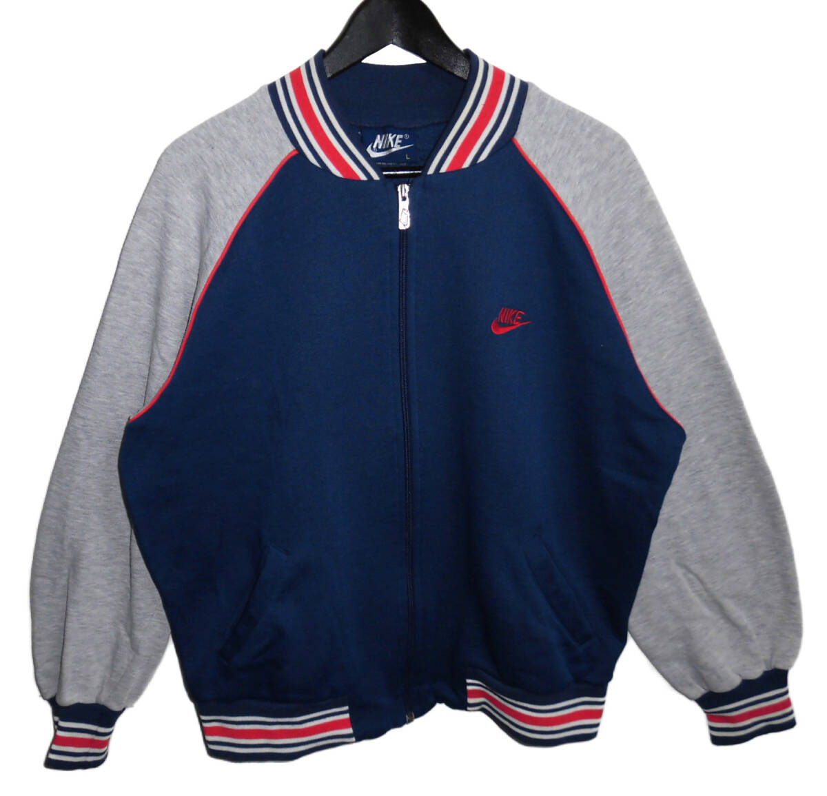 ◆ 80's ビンテージ NIKE ナイキ 紺タグ ジップフロント スウェット スタジャン L拍卖