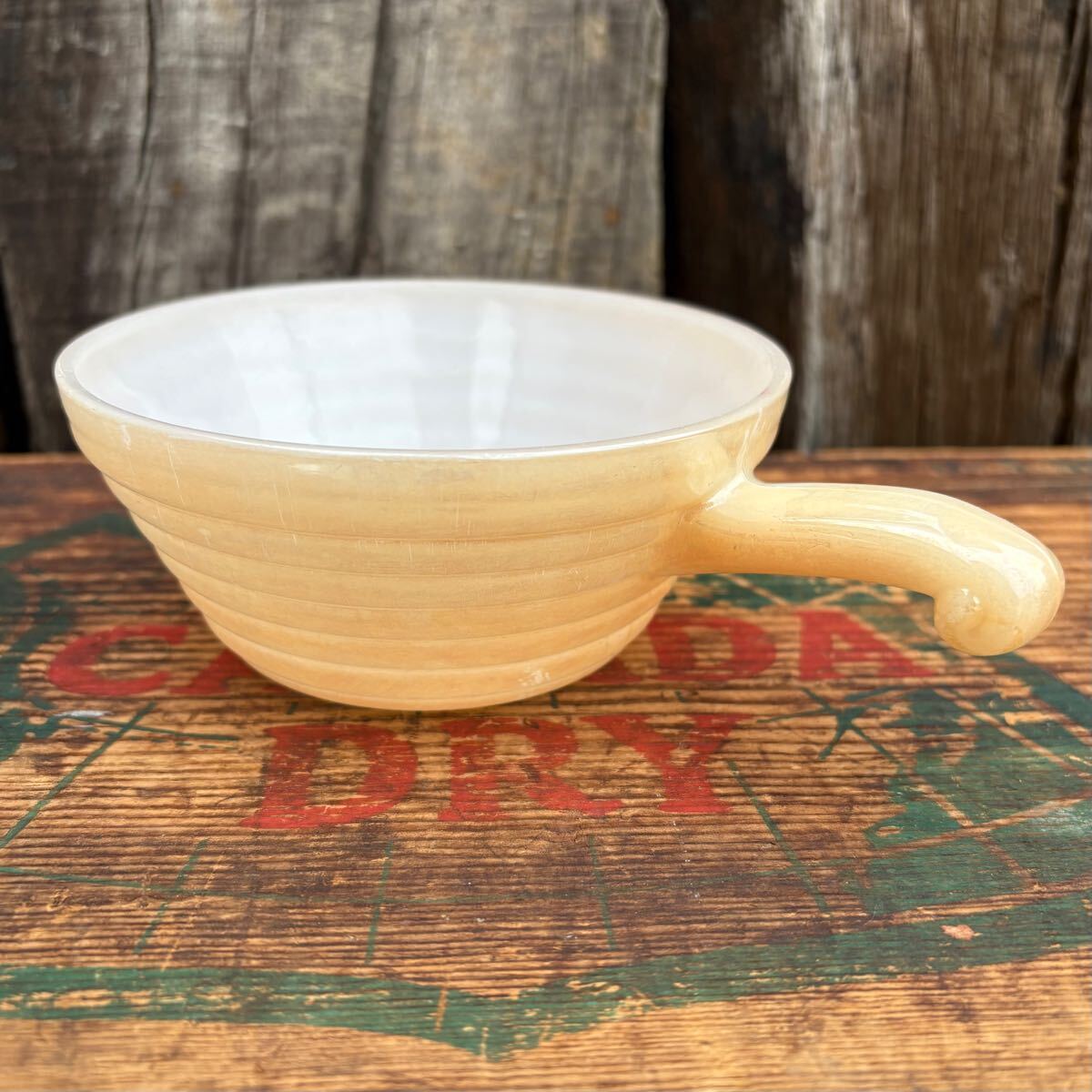 【1958-1971 USA vintage】Fire-King one handle casserole ワンハンドルキャセロール カッパーティント アメリカ ビンテージ拍卖