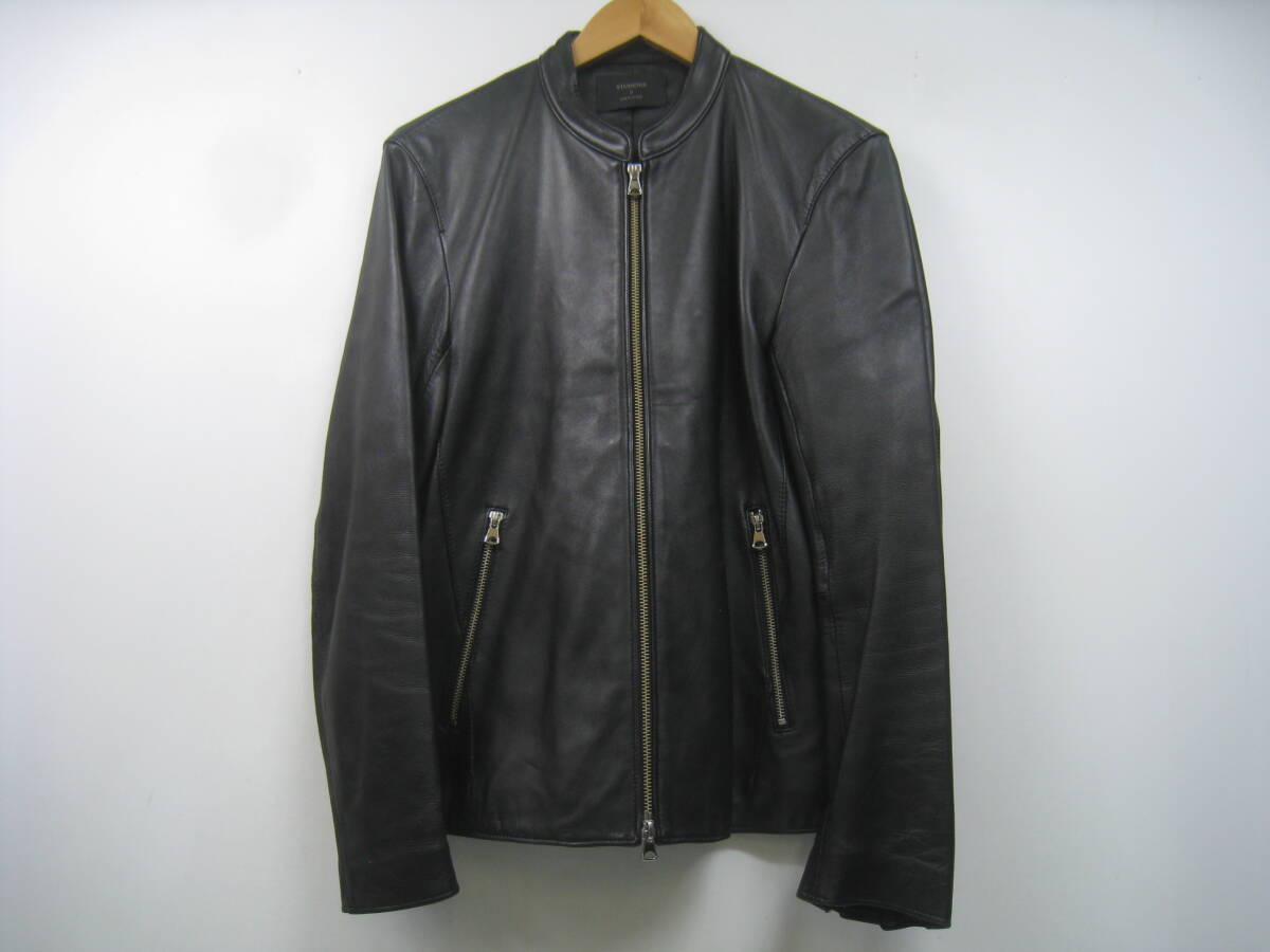 STUDIOUS ステュディオス 羊革 レザーライダースジャケット レザージャケット ラムレザー 107352001 黒 ブラック サイズ2拍卖