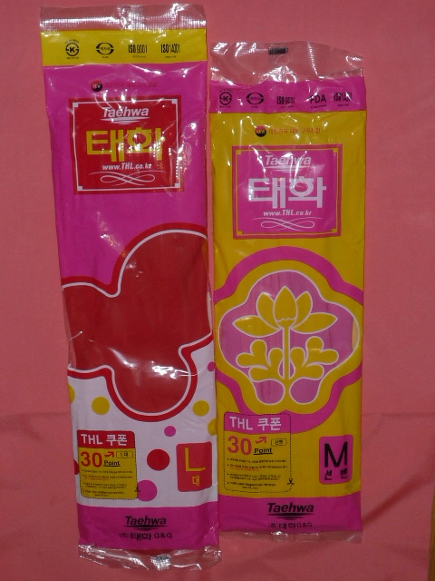 韓国 キッチン用品 食器洗い 厚手 ゴム手袋 ピンク&レッド色 サイズM&L拍卖