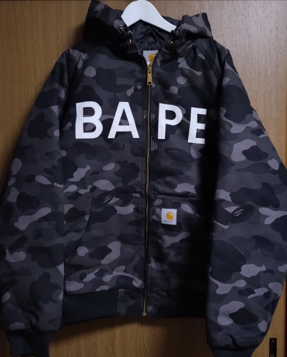 レア☆BATHING APE エイプ×CARHARTT カーハート 1stカモ柄 ブラック フードジャケット XLサイズ 拍卖