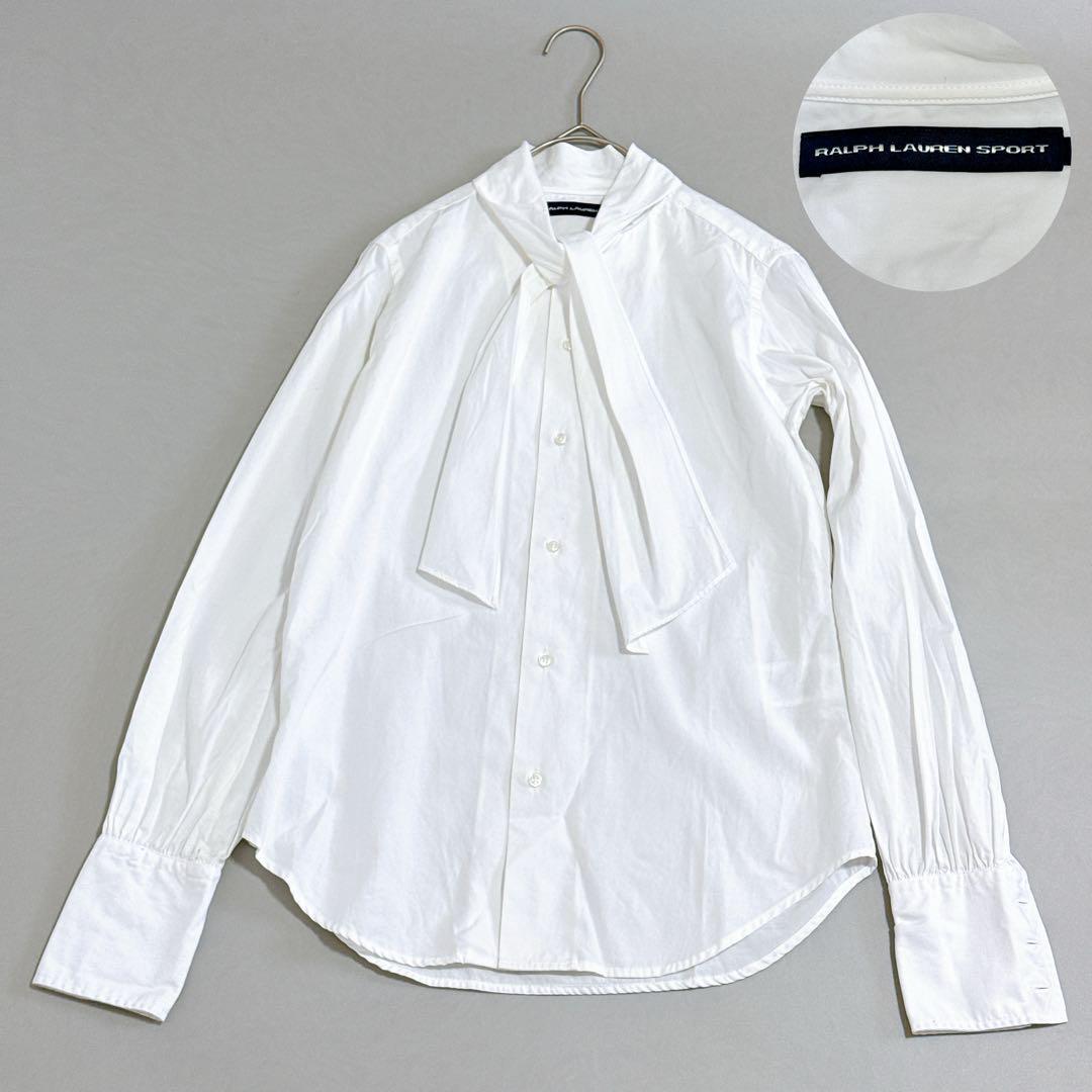 RALPH LAUREN SPORT ラルフローレン スポーツ ボウタイ リボンブラウス 長袖シャツ トップス ホワイト 白 0サイズ拍卖