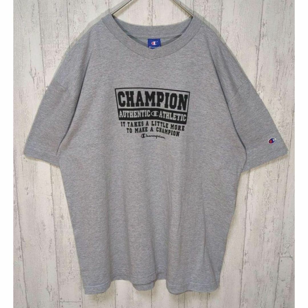Champion Vネック 刺繍タグ ビンテージ古着 グレー #h1006拍卖