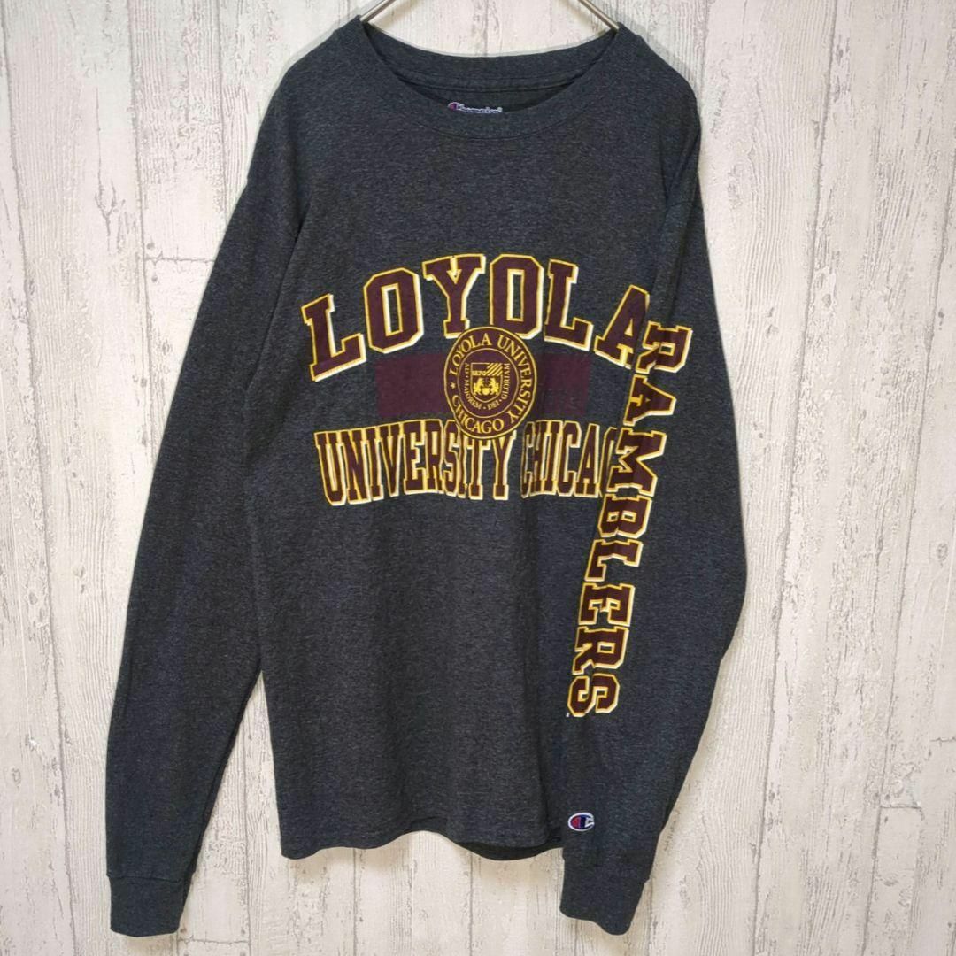 champion LOYOLA カレッジ アメカジ ロンT 袖ロゴ USA古着 #h1145拍卖