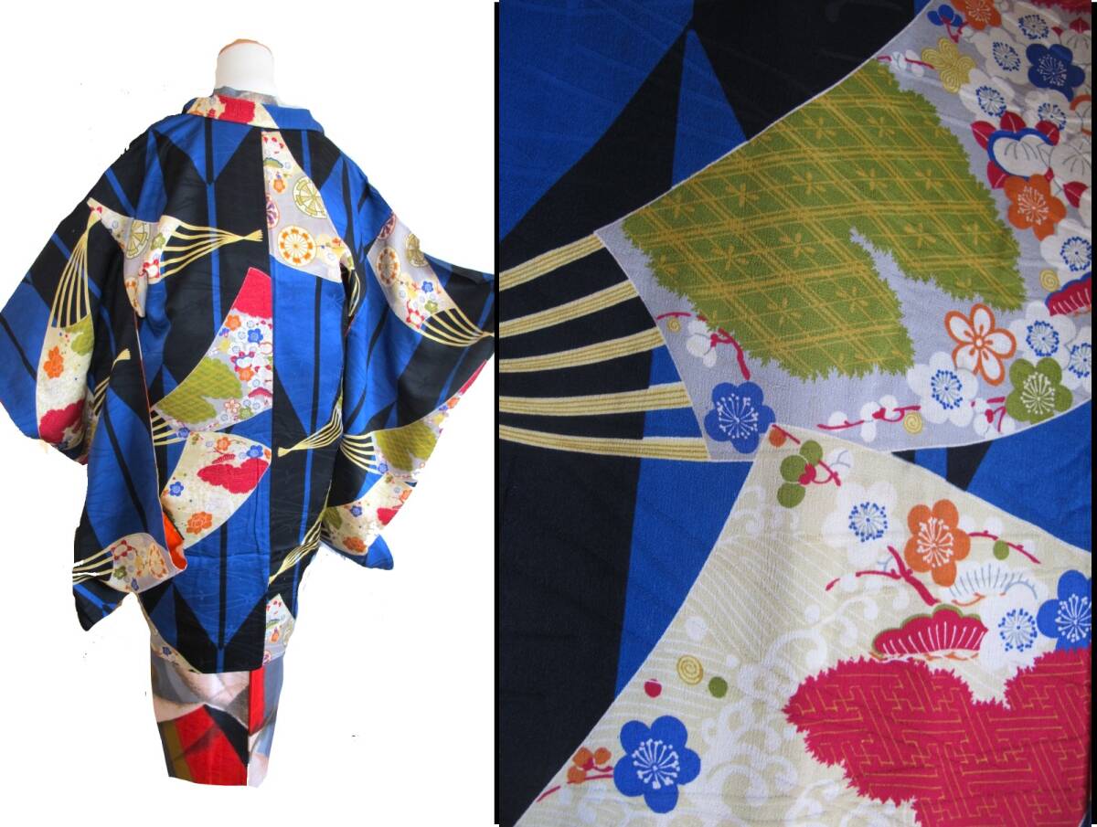 矢羽根に扇 大正ロマン アンティーク紋錦紗長羽織拍卖