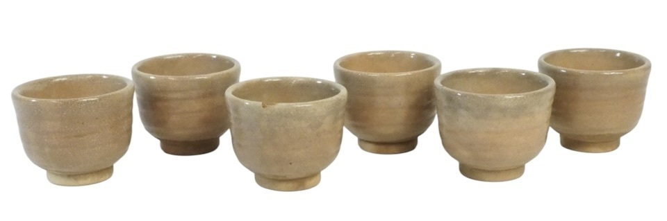 昭和ビンテージ 萩焼 湯呑み 6客セット 在銘品 箱無 1980年代 TMA704拍卖