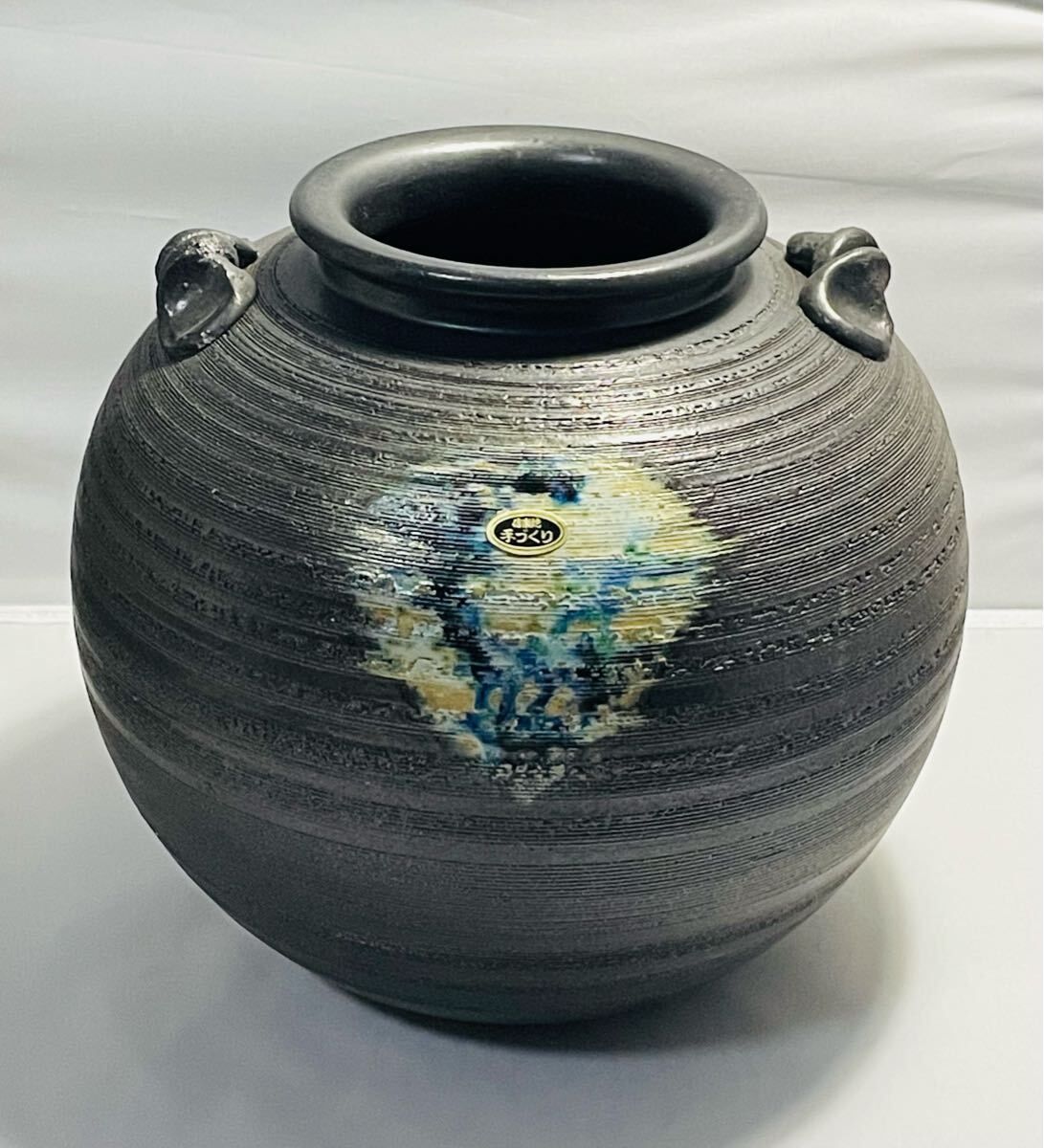 未使用品 茶道具 黒窯変 信楽焼 飾り壺* 花器拍卖