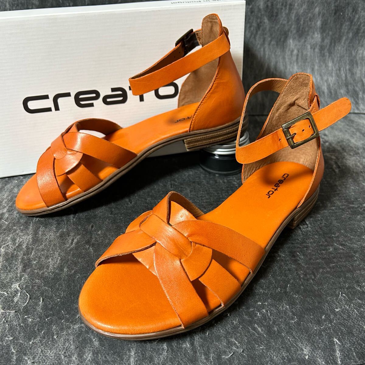 【未使用/大きいサイズ】¥21,780- CREATOR クリエーター タルサタイム #23208 バックストラップサンダル レザー オレンジ size41 *4B拍卖