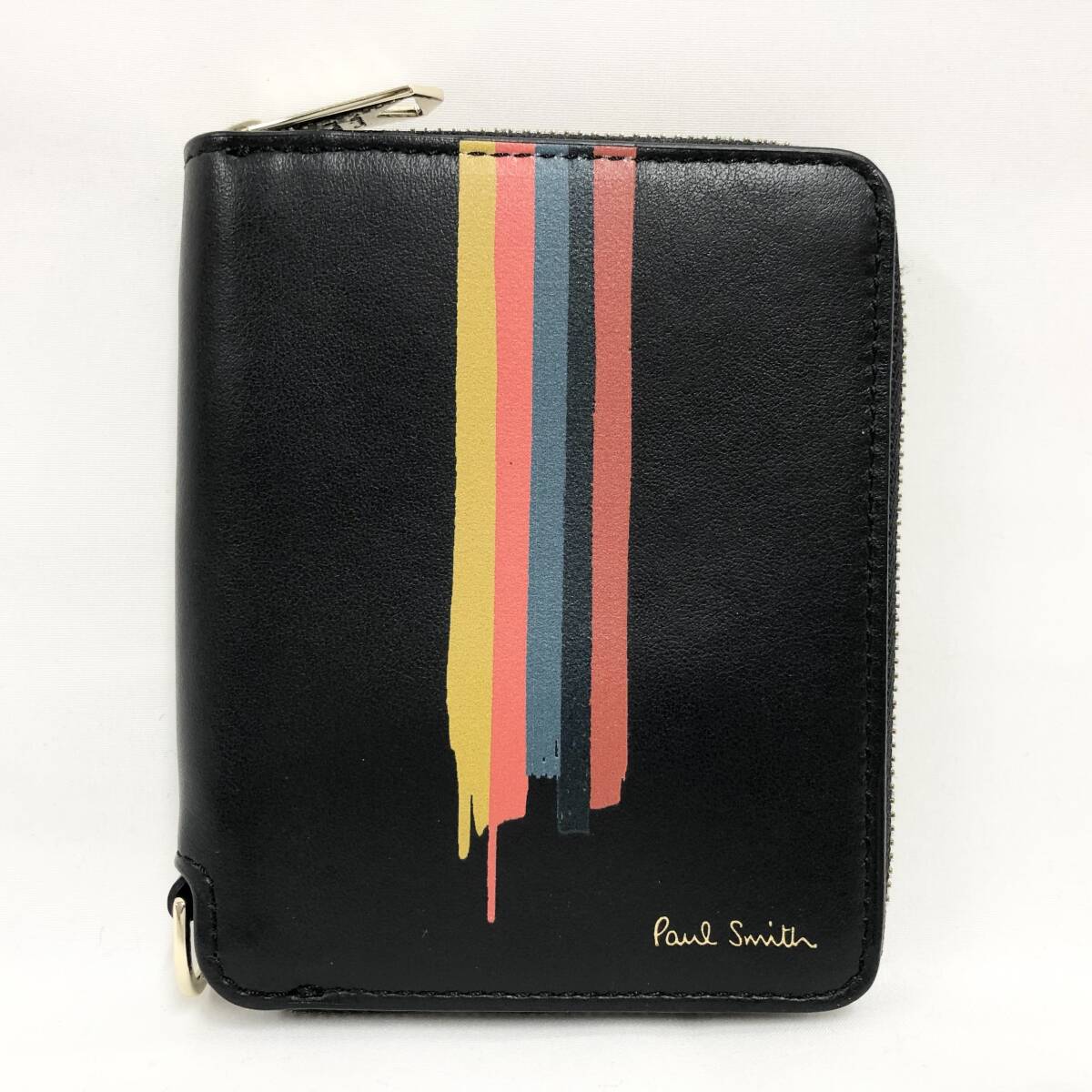 ○★新品未使用 Paul Smith ペイントストライプ ラウンドジップ折財布 ブラック★○拍卖