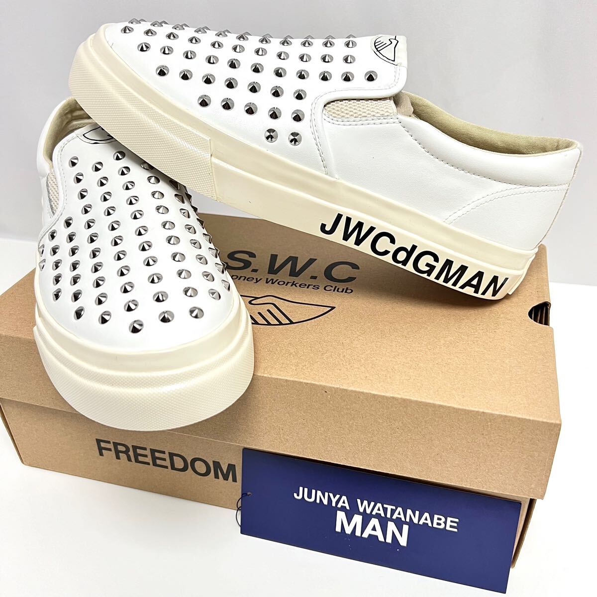 27cm 新品 コムデギャルソン コラボ スタッズ レザー スニーカー JUNYA WATANABE スリッポン シューズ ステファニー ワーカーズ クラブ 白拍卖