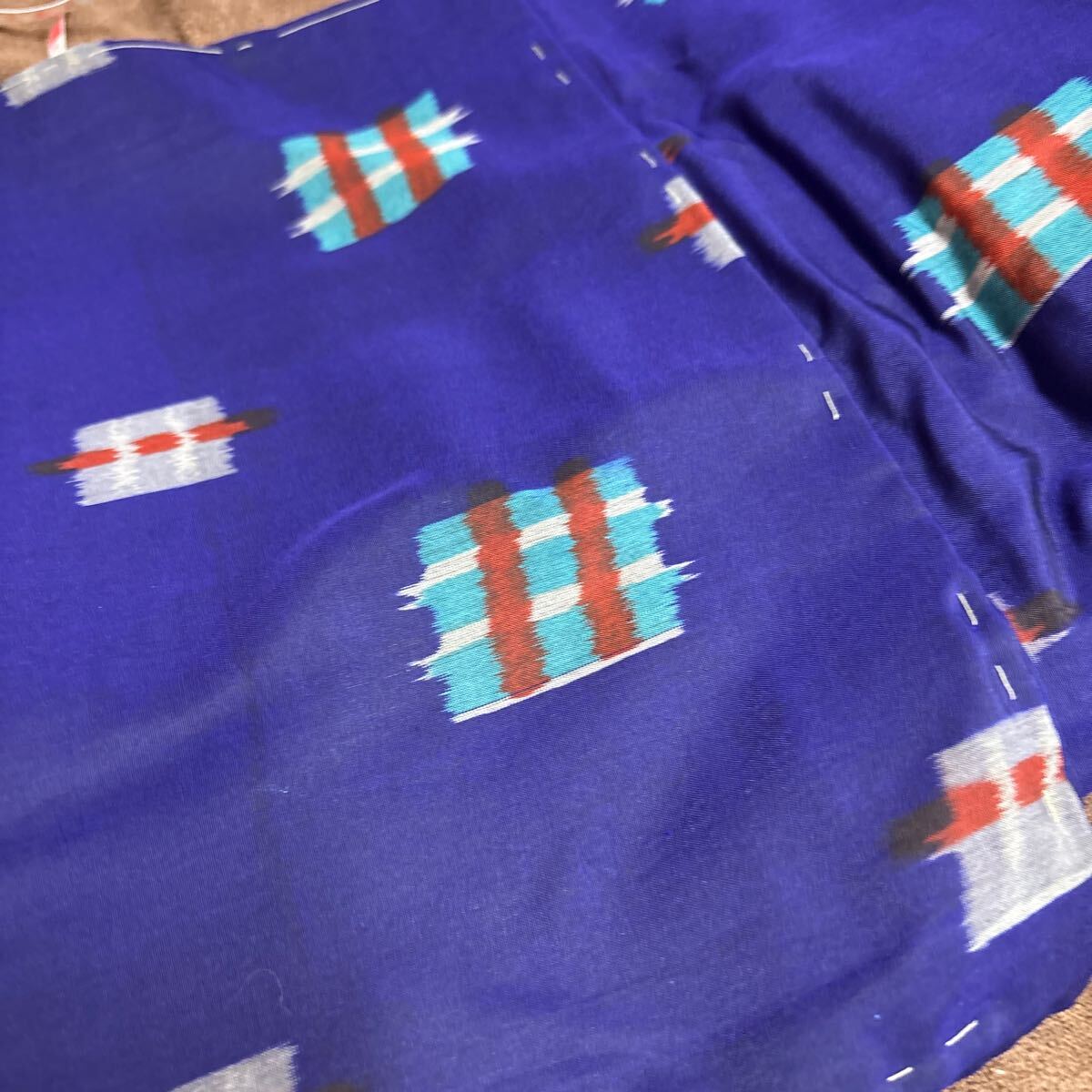 ⑤ 着物 羽織り チェック ブルー 和柄 古布 昭和レトロ アンティーク拍卖