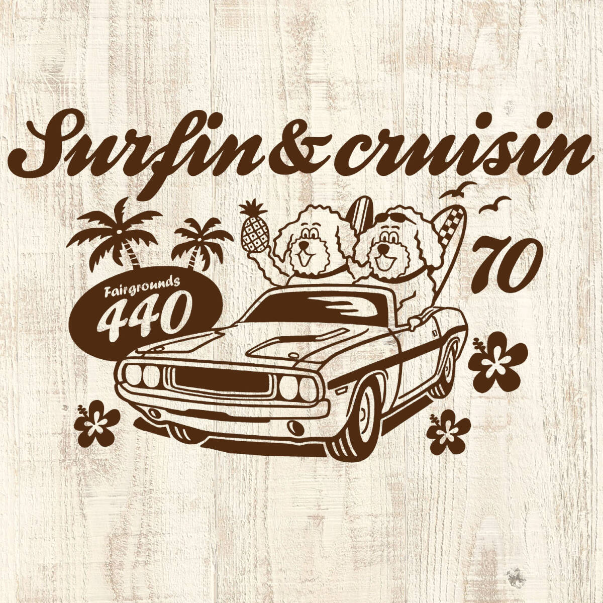 ■ SURFIN & CRUISIN Tシャツ■Mサイズ(ホワイトxブラウン)アメ車 モパ- MOPAR DODGE CHALLENGER チャレンジャー サーフィン拍卖