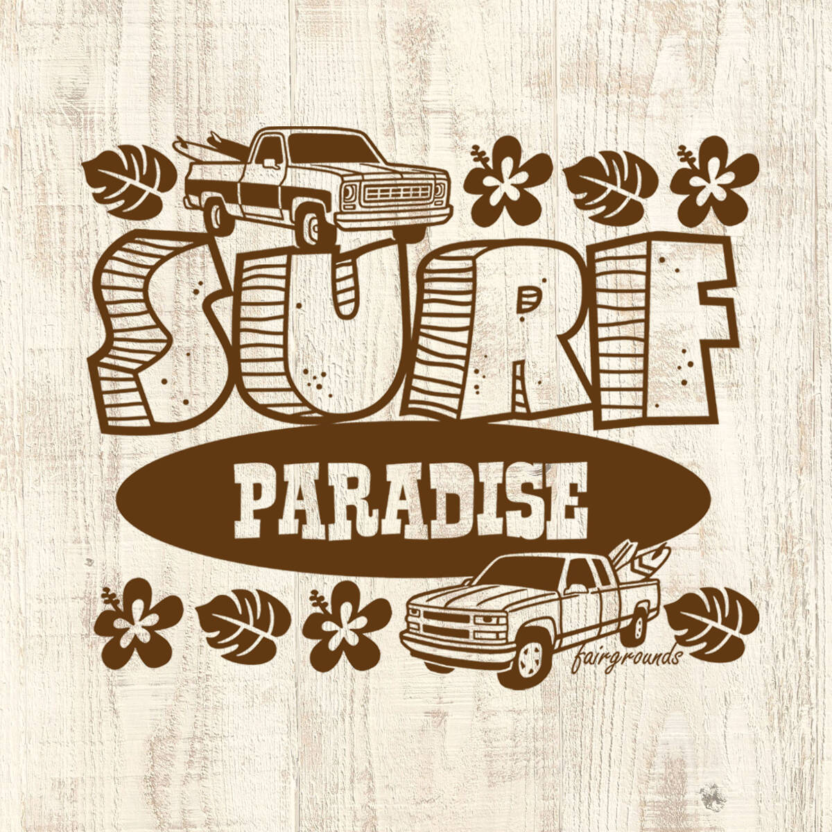 ■ SURF PARADISE Tシャツ■Lサイズ(ホワイトxブラウン)アメリカ アメ車 サーフィン シボレー ハワイ CHEVROLET HAWAII CHEVY拍卖
