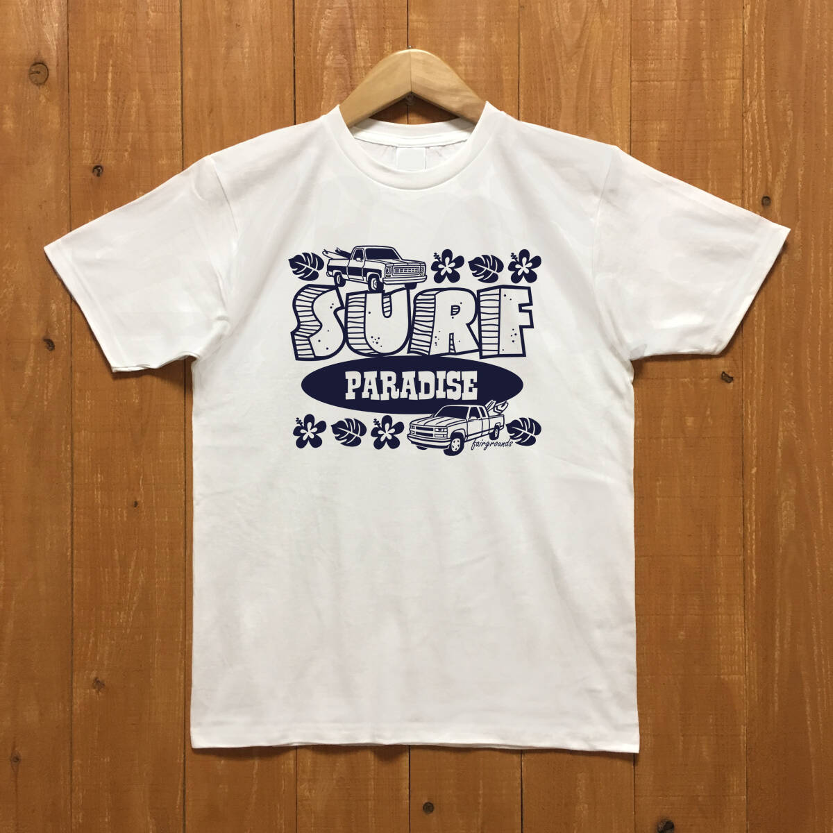 ■SURF PARADISE Tシャツ■Sサイズ(ホワイトxネイビー)アメリカ アメ車 サーフィン シボレー ハワイ CHEVROLET HAWAII CHEVY拍卖