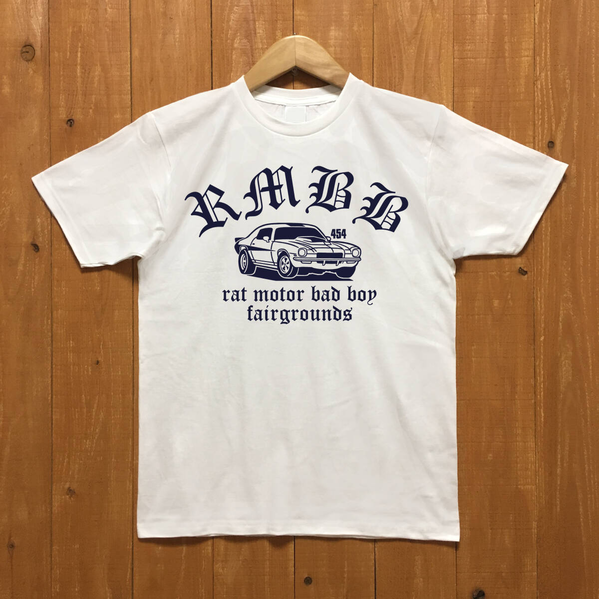 ■RMBB 454 Tシャツ■Lサイズ(ホワイトxネイビー)アメリカ アメ車 シボレー カマロ サメカマ CHEVROLET CHEVY CAMARO拍卖
