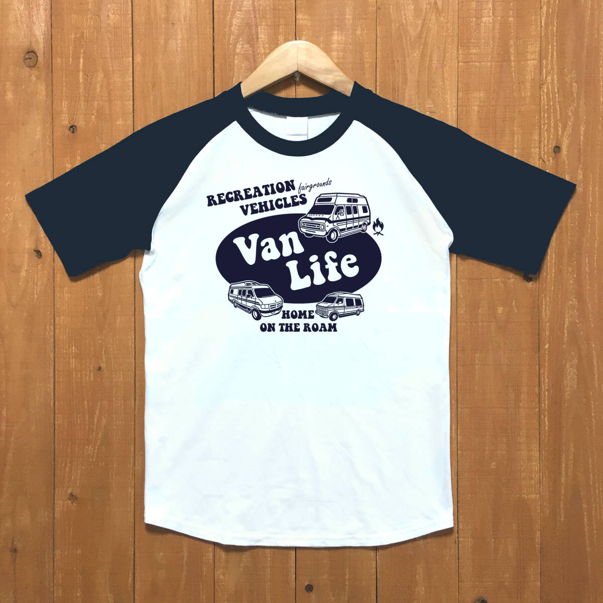 ■ VAN LIFE ラグランTシャツ■XLサイズ(ネイビー袖xネイビー) アメリカ アメ車 ダッジバン ダッジラム アウトドア DODGE RAM拍卖