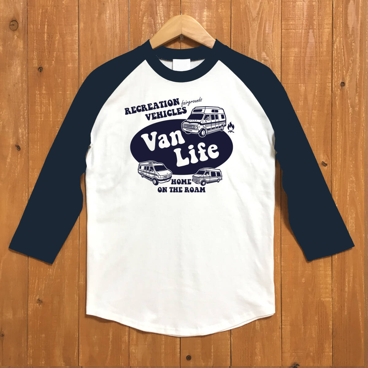 ■VAN LIFE ベースボ-ルTシャツ■XLサイズ(ネイビー袖xネイビー)アメ車 ダッジラム ダッジバン DODGE RAM キャンプ アウトドア拍卖