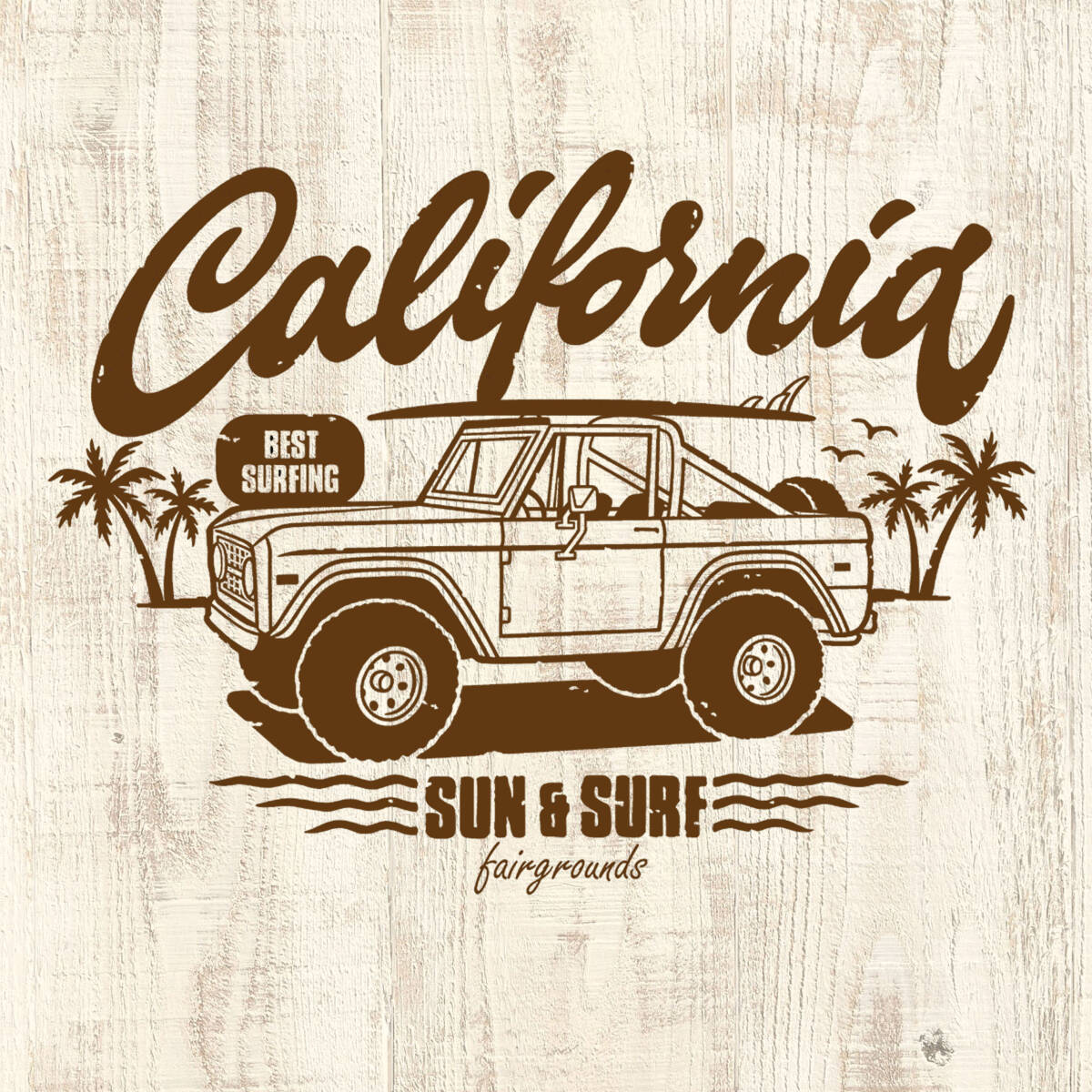 ■ SUN & SURF Tシャツ■Sサイズ(ホワイトxブラウン)カリフォルニア アメ車 フォード ブロンコ サーフィン サ-フ FORD BRONCO拍卖