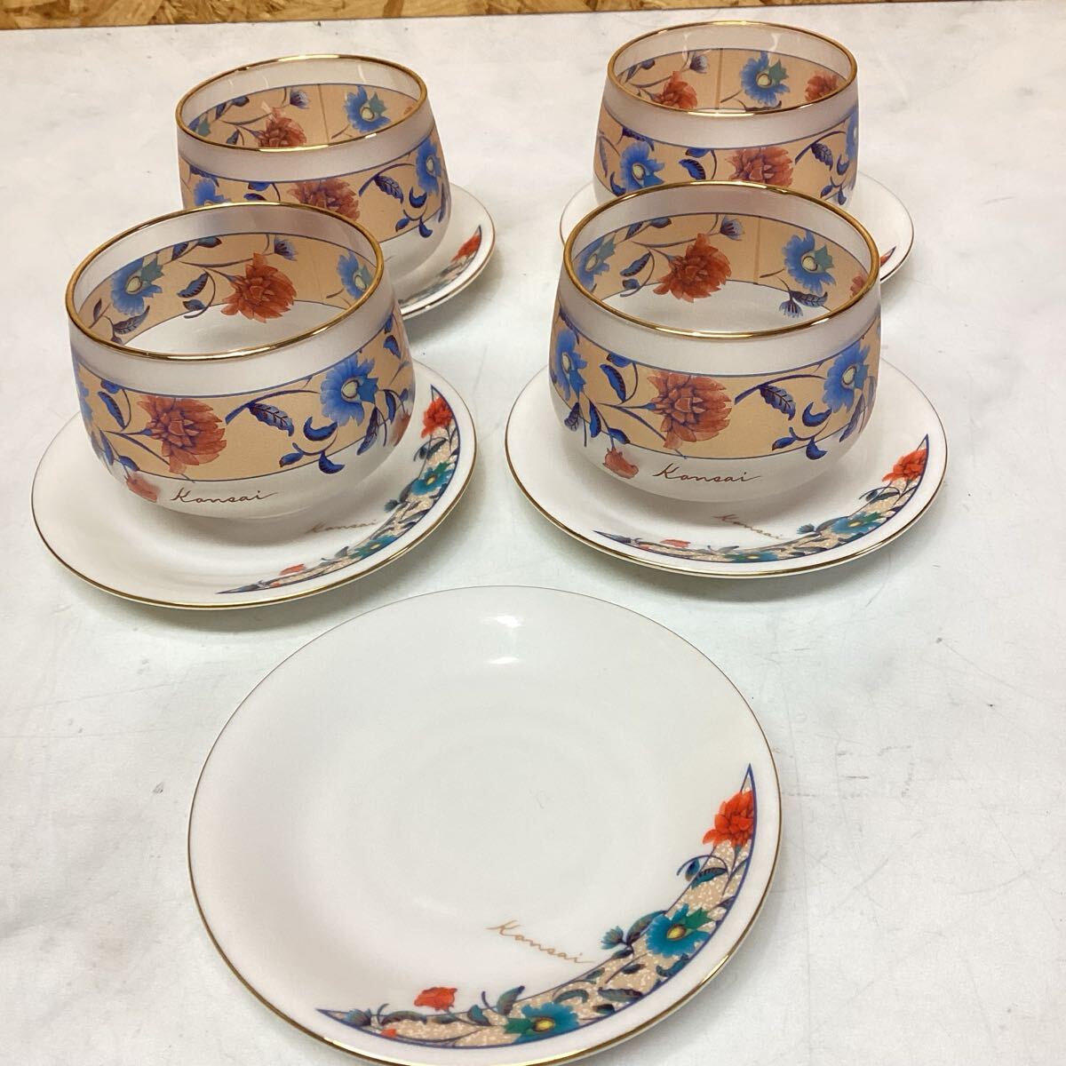 KANSAI お茶カップ 冷茶グラスセット 花柄 コップ ソーサー (G86拍卖