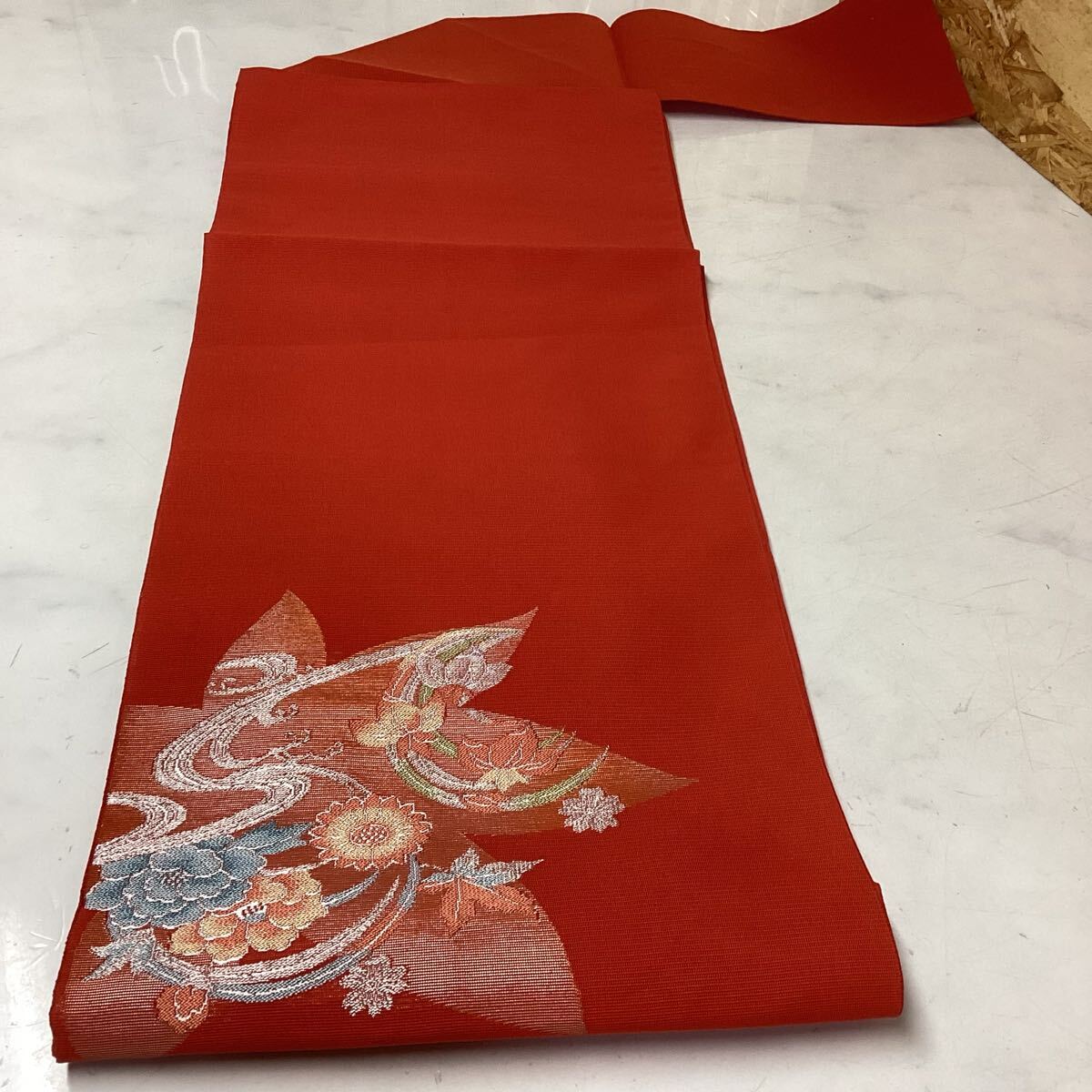 和装 着物 帯 オレンジ 花柄刺繍 シンプル 上品 エレガント (に7)拍卖