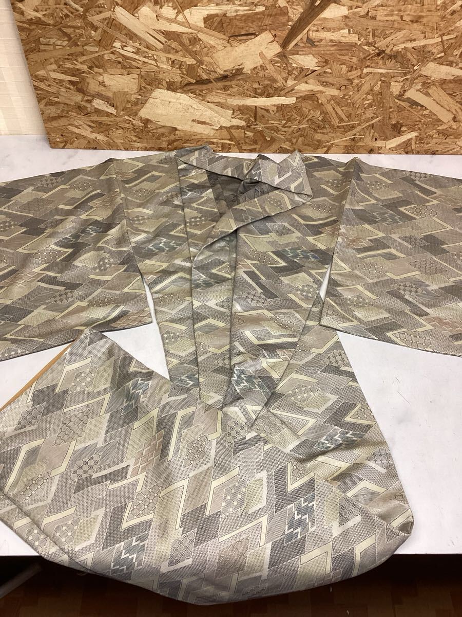 和装 着物 ベージュ系 幾何学模様 和柄 シンプル カジュアル (な58)拍卖