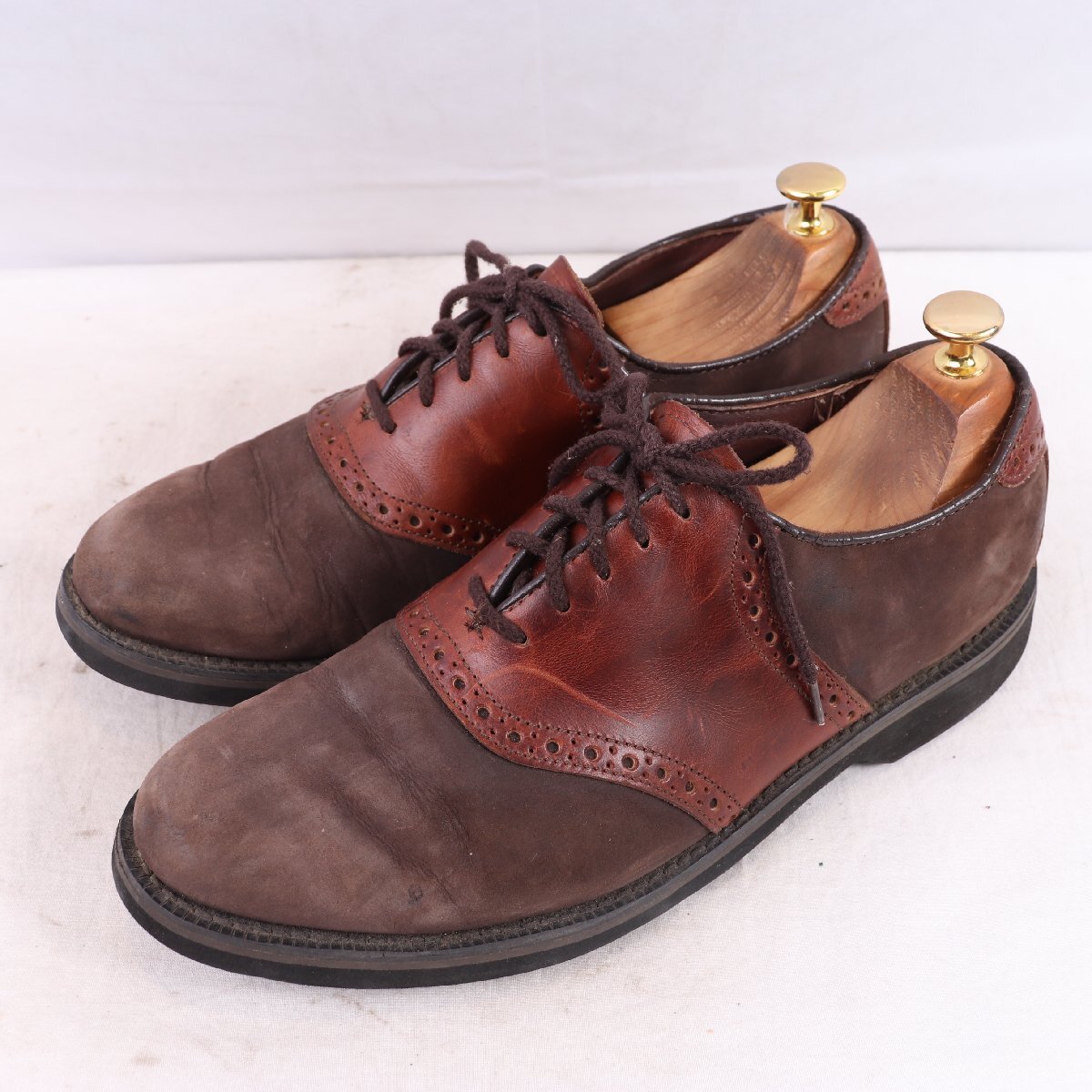 USA製 デクスター US 9/ 実寸 27.0cm 位 サドルシューズ ヌバック×レザー ブラウン DEXTER king and clarke ドレス 革靴 中古 ds5152拍卖
