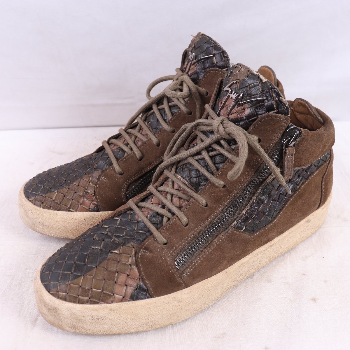 ジュゼッペ・ザノッティ 45 /~28.5cm 位 イタリア製 Giuseppe Zanotti レザースニーカー グリーン カーキ 中古 古着 ds5168拍卖