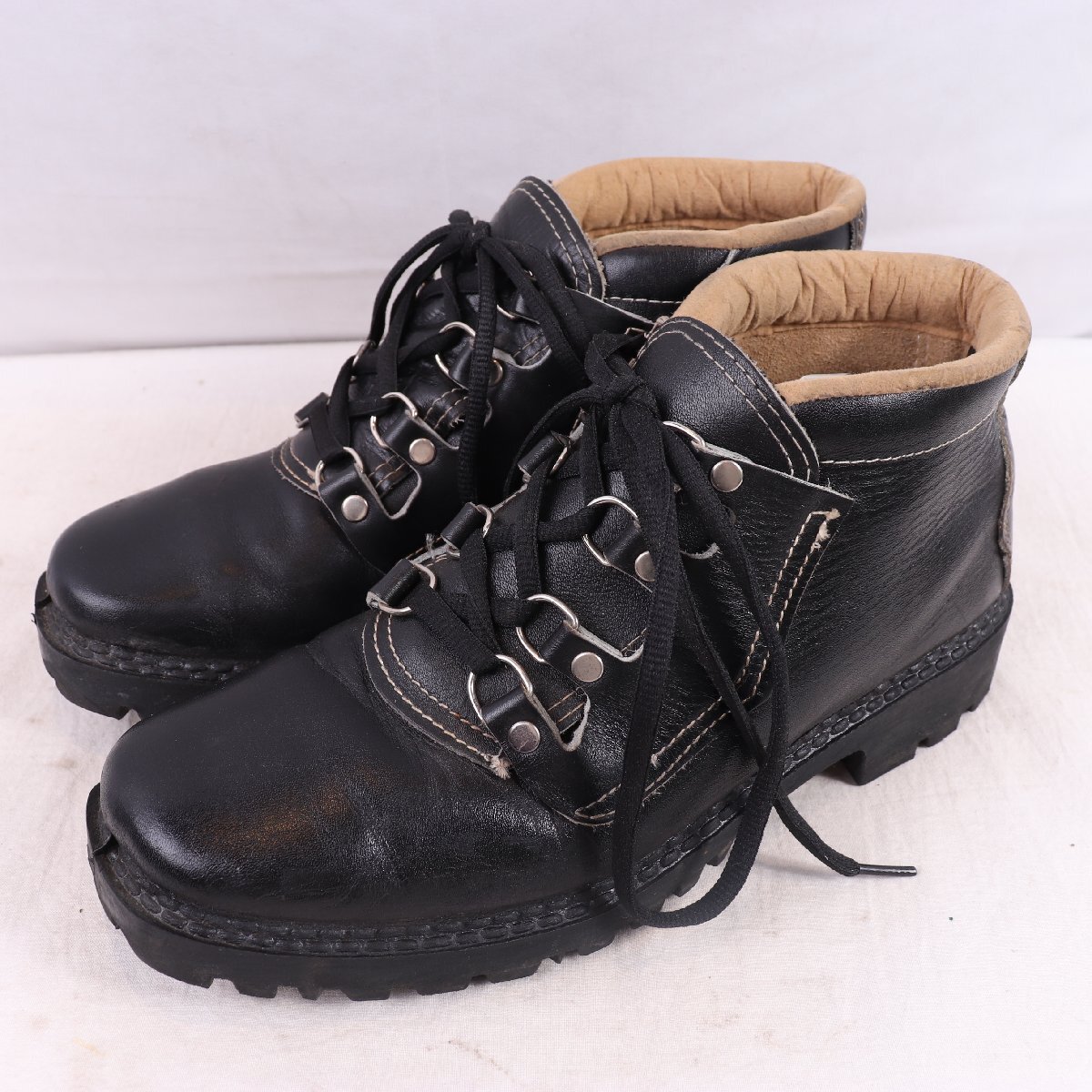 スペイン製 42 /27.5cm 位 マウンテンブーツ ブラック レザー 黒 トレッキング ブーツ ハイキング メンズ 中古 古着 eb1729拍卖