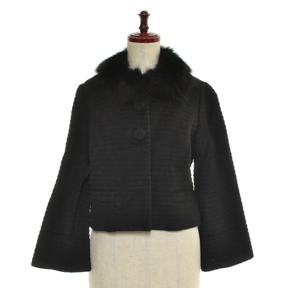 □542366 PEYTON PLACE ペイトンプレイス ○ジャケット フォックスファー脱着ウールアンゴラ混JK サイズM レディース ブラック拍卖