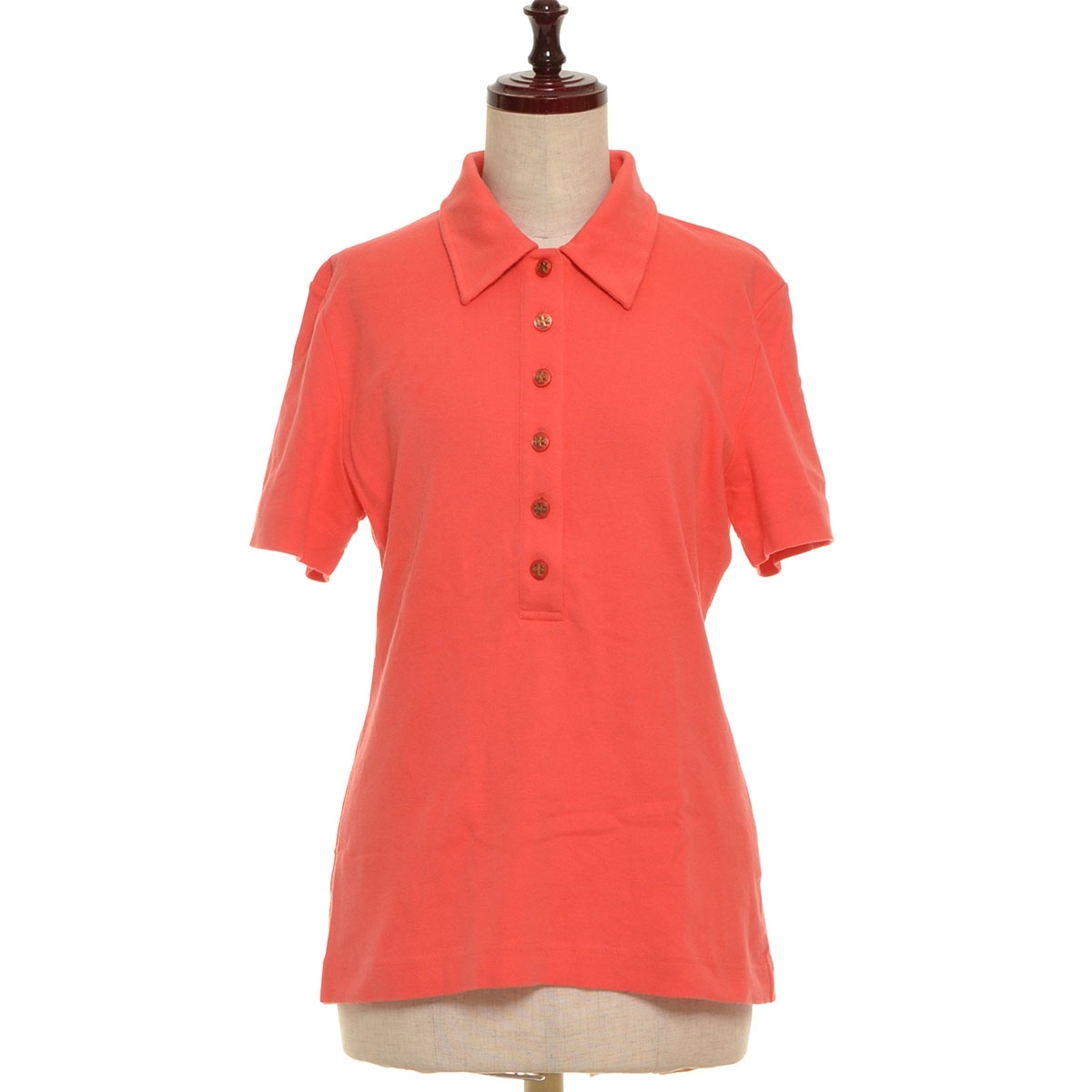 ■419233 TORY BURCH トリーバーチ ○ポロシャツ サイズL コットン レディース サーモンピンク拍卖