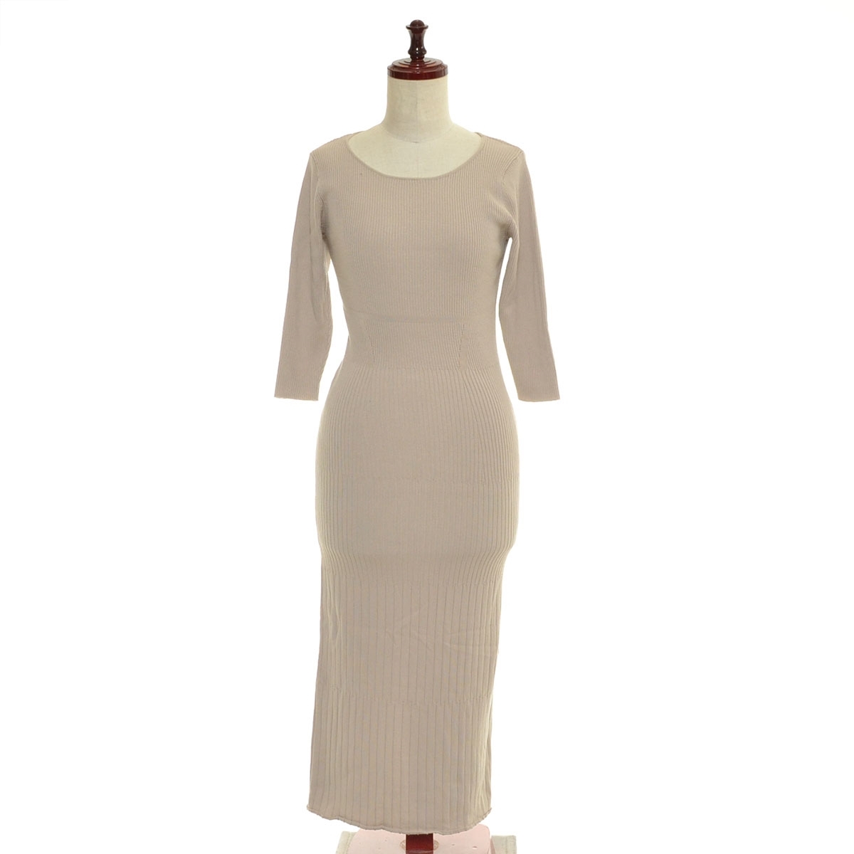 ■537478 RESEXXY リゼクシー ●ワンピース リブニットワンピース サイズM 23aw レディース ベージュ拍卖