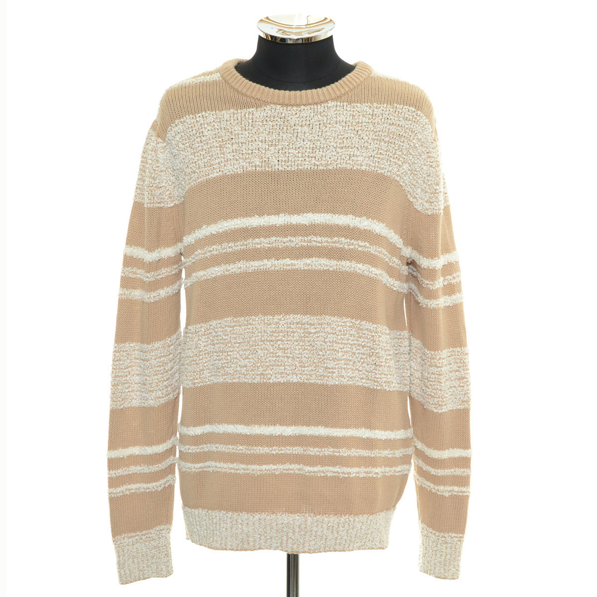 ●542786 nano universe ナノユニバース ●セーター ファンシーヤーンMIXボーダークルーネックニット 668-9122013 サイズM メンズ ベージュ拍卖