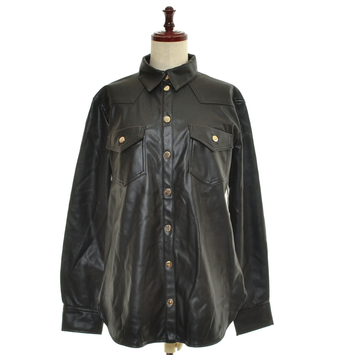 □544342 ZARA ザラ ○裏起毛PUレザーシャツ サイズXS レディース ブラック拍卖