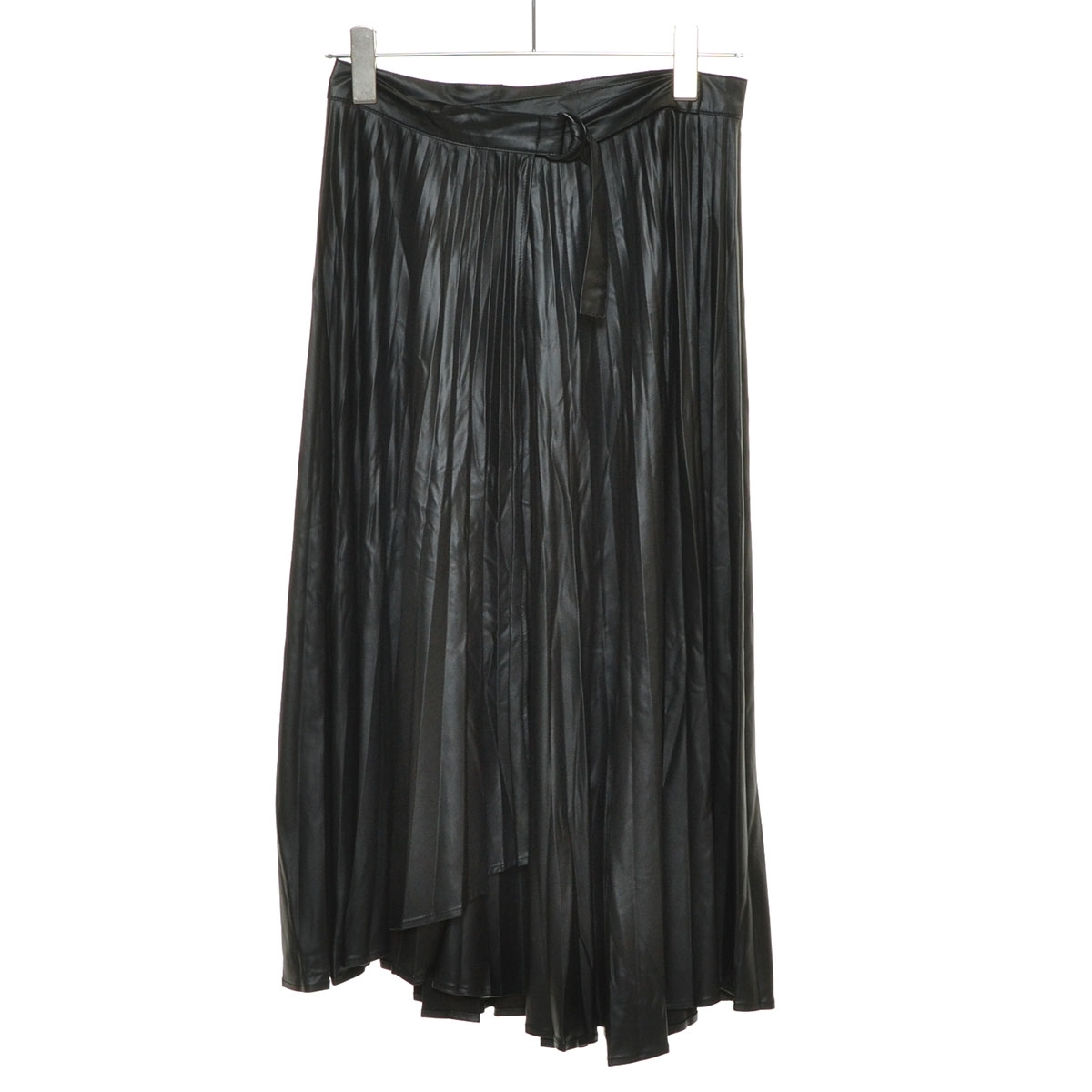 □517864 ZARA ザラ ○ロングスカート ナイロン ラッププリーツスカート サイズS レディース ブラック拍卖