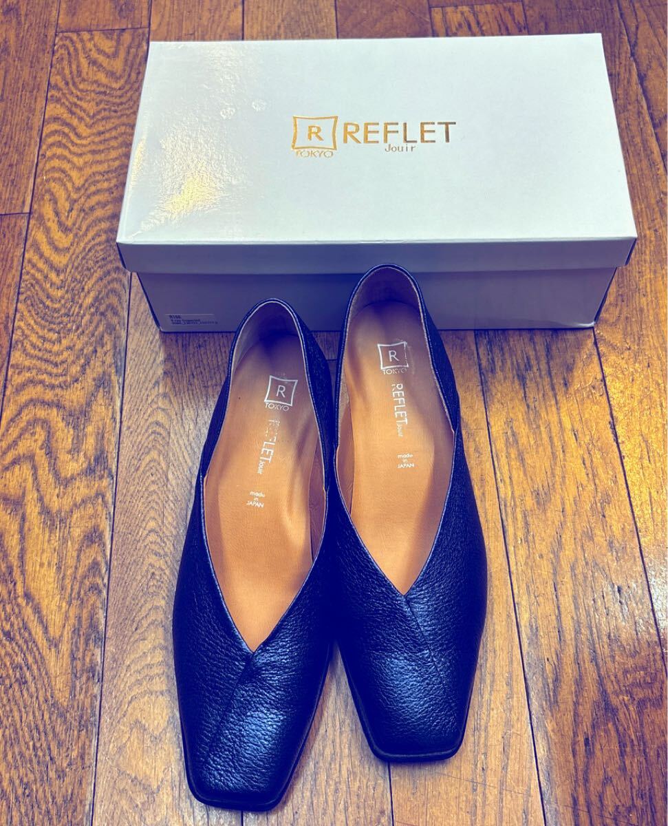 REFLET 革パンプスローヒール ネイビーラメ 24センチ拍卖
