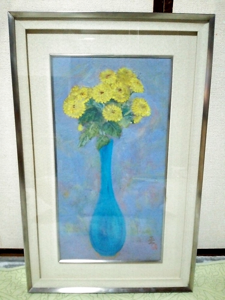 ★【一美堂】★【正二】筆★日本画★『菊』★額43×66cm★【模写】★拍卖