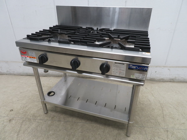 H460◆マルゼン 2021年◆3口ガステーブル RGT-0963D LPガス 900×600×800【1か月保証付】 栃木 宇都宮 中古 業務用 厨房機器拍卖