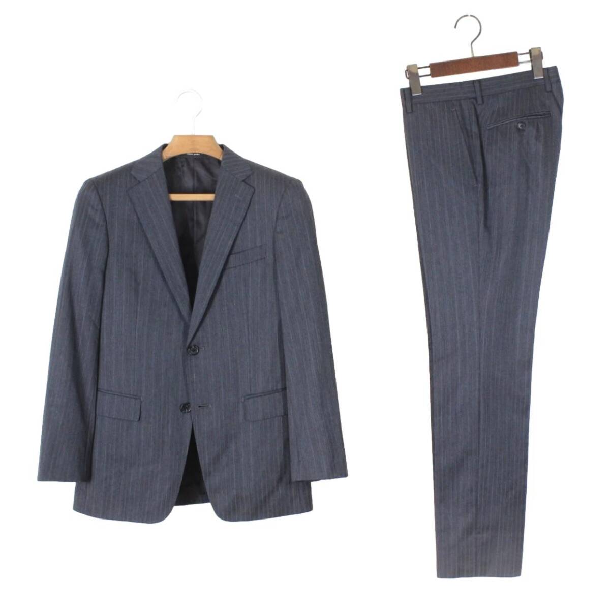 【美品】コムサメン COMME CA MEN スーツ 44F Y5 メンズM グレー シルク混ウール 面接 ビジネス 秋冬春 tqe拍卖