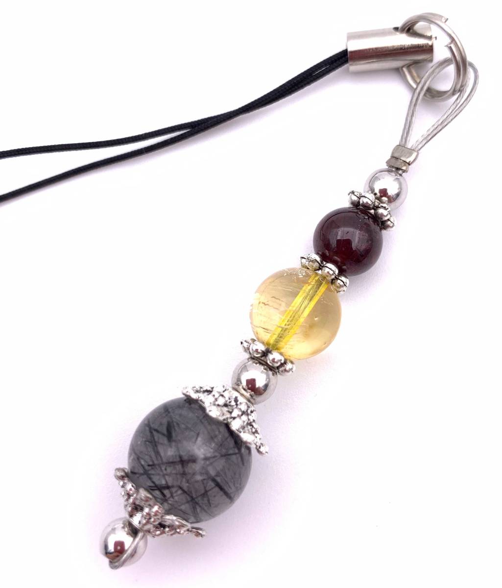 天然石シトリン&ブラックルチルクォーツ&ガーネットのストラップ拍卖