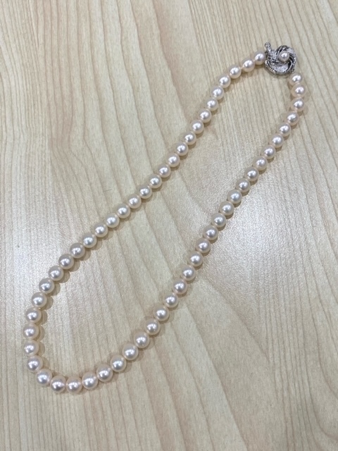 ●F7-6-87 真珠 パール 真珠ネックレス パールネックレス 留金 silver 約7mm-約7.5mm 約34g ネックレス 保管品拍卖