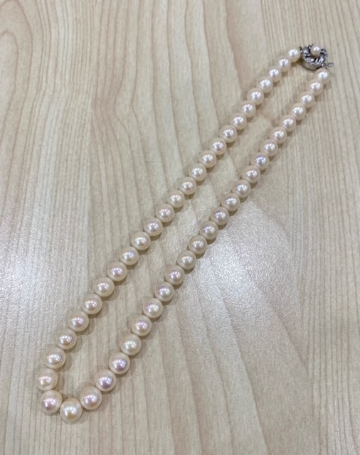 ●F7-6-56 真珠 パール 真珠ネックレス パールネックレス 約8mm玉前後 留金 SILVER silver シルバー 総重量約39g 艶 テリ良好 保管品拍卖