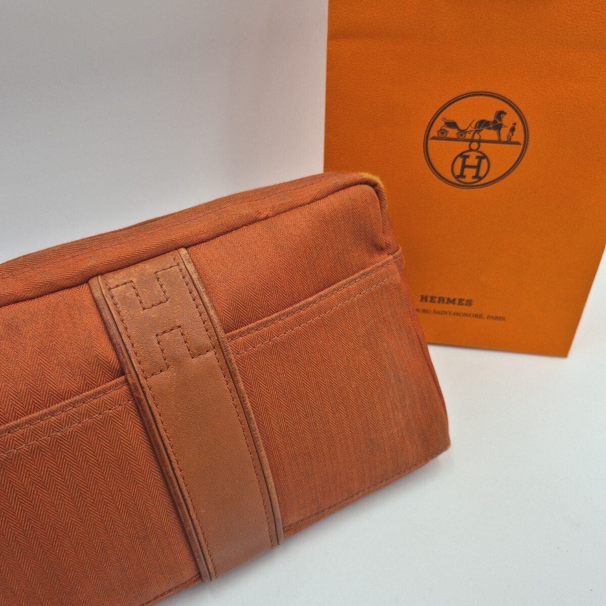 【希少品】 HERMES バッグ オレンジ エルメス 本物 ボディバッグ  男女兼用拍卖