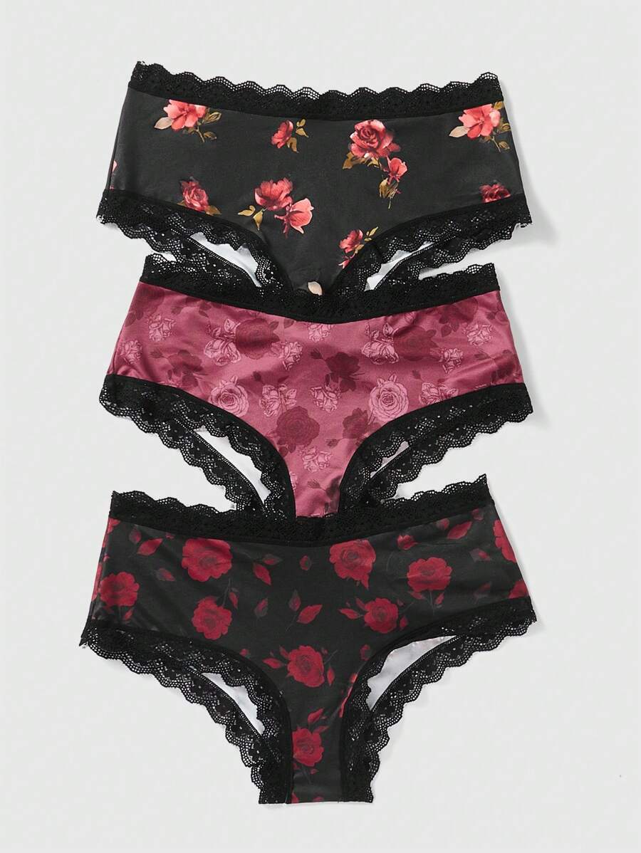 インティメート ショーツ フローラルレーストリムトライアングルショーツ3枚拍卖