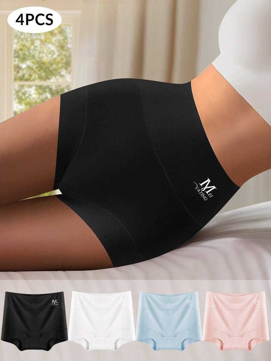 インティメート ショーツ 女性用ハイウエストブリーフ 4枚パック、快適で通気性のある拍卖