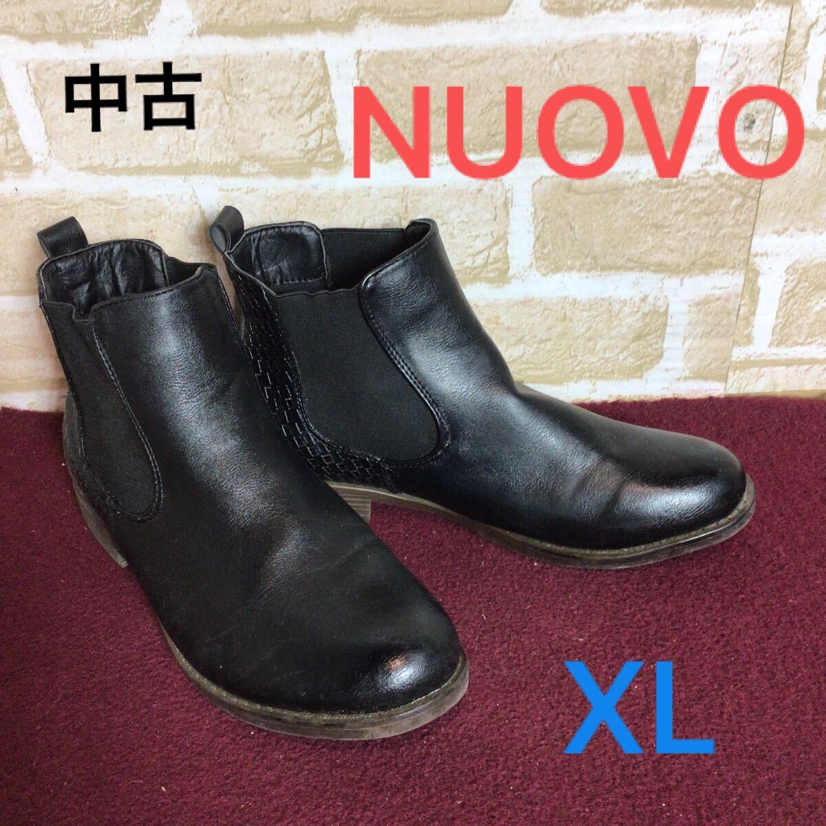 【売り切り!送料無料!】A-368 NUOVO!Hawkins!ショートブーツ!XL!黒!ブラック! サイドゴアブーツ!おしゃれ!デザイン性!中古!拍卖