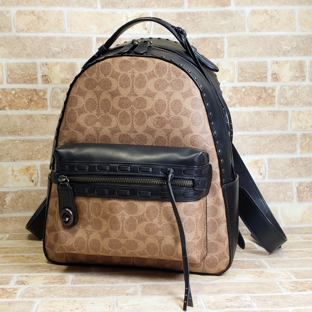 コーチ COACH ターンロック スタッズ レザーコンビ シグネチャー リュックサック バックパック拍卖