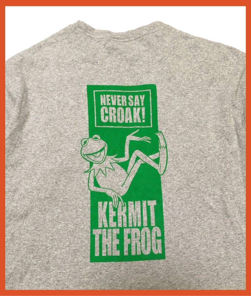 2100●GU ジーユー●Disney THE MUPPETS ディズニー ザ マペッツ カーミットプリント コットン 半袖 Tシャツ グレー L拍卖