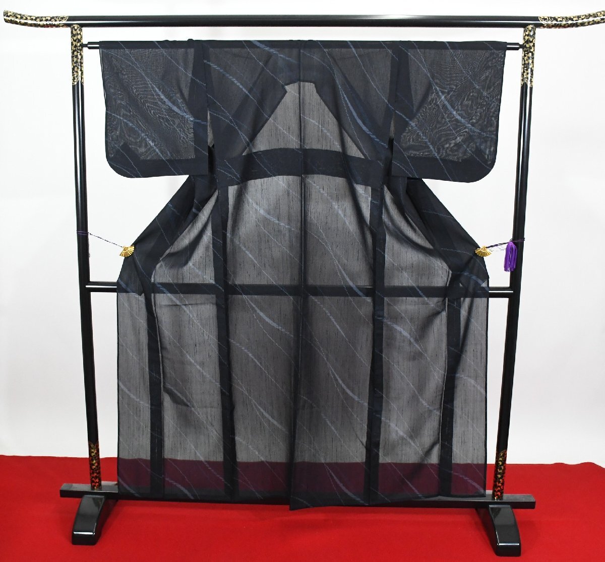 小紋 着物 薄物 紗 線 黒 夏着物 身丈152cm 裄丈63cm ★ kb-6740 桜庭呉服店拍卖