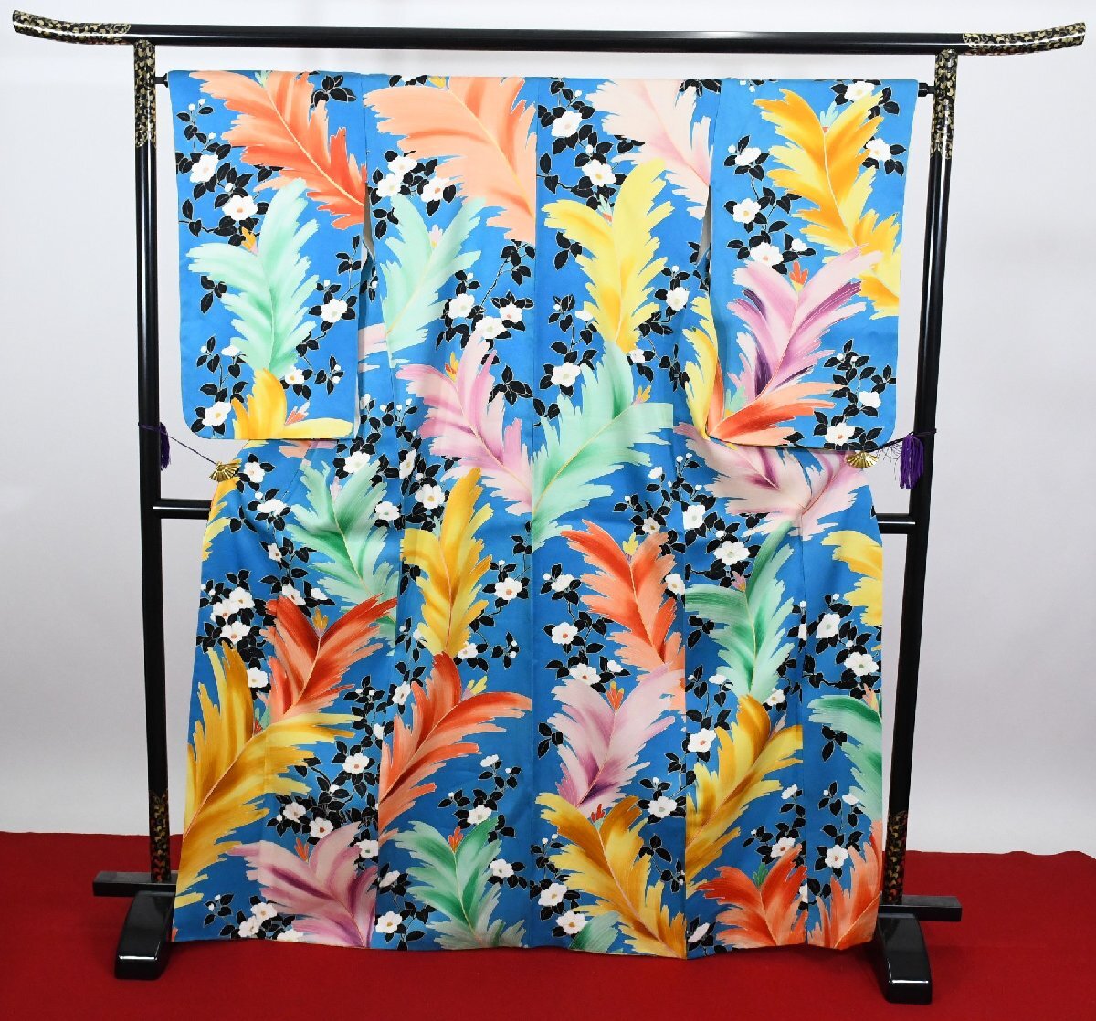 小紋 着物 白椿 蘇鉄葉 袷 身丈163cm 裄丈66cm ★ kb-6734 桜庭呉服店拍卖