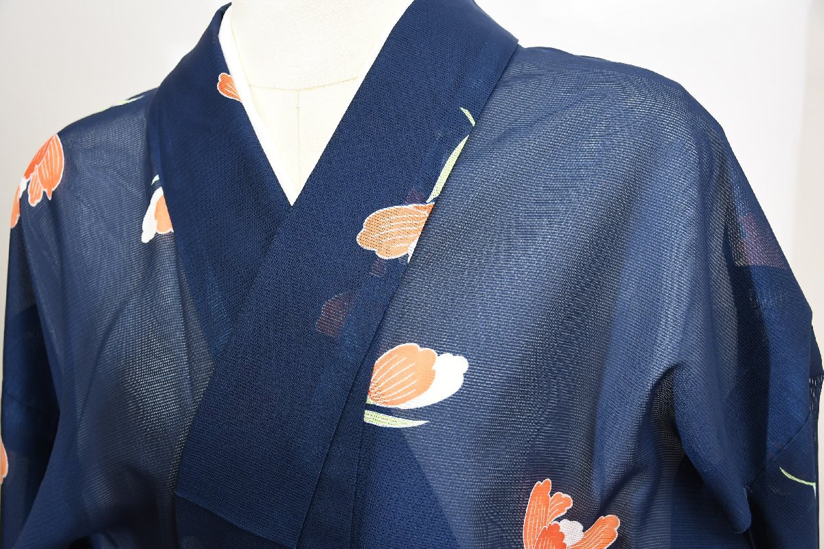 小紋 着物 絽 夏着物 薄物 椿 身丈154cm 裄丈64cm ★ kb-6703 桜庭呉服店拍卖